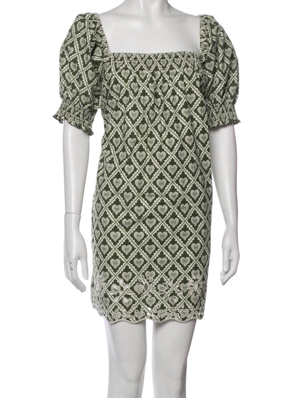 RHODE Olive Green Diamond & Heart Smocked Mini Dress